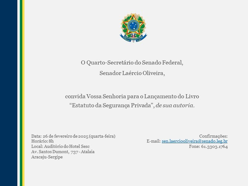 Senador Laércio lança livro sobre o Estatuto da Segurança Privada